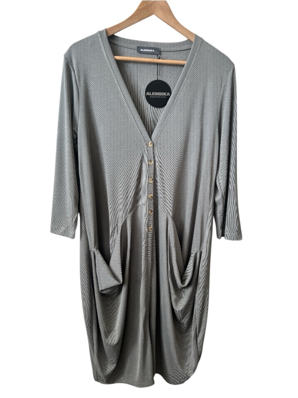 Alembika Essential Draped Cocoon Tunic Jacket Fog Gray Stripe Size 1 US 6-8 NWT - Picture 2 of 12